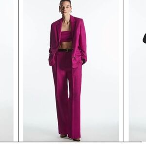 COS Bright Magenta Trousers Wide Leg - Adjustable Waist -Pockets 2 Linen Blend